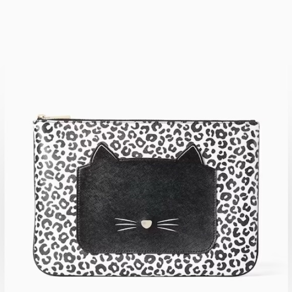 Kate Spade Large Cat Zipper Pouch NWT